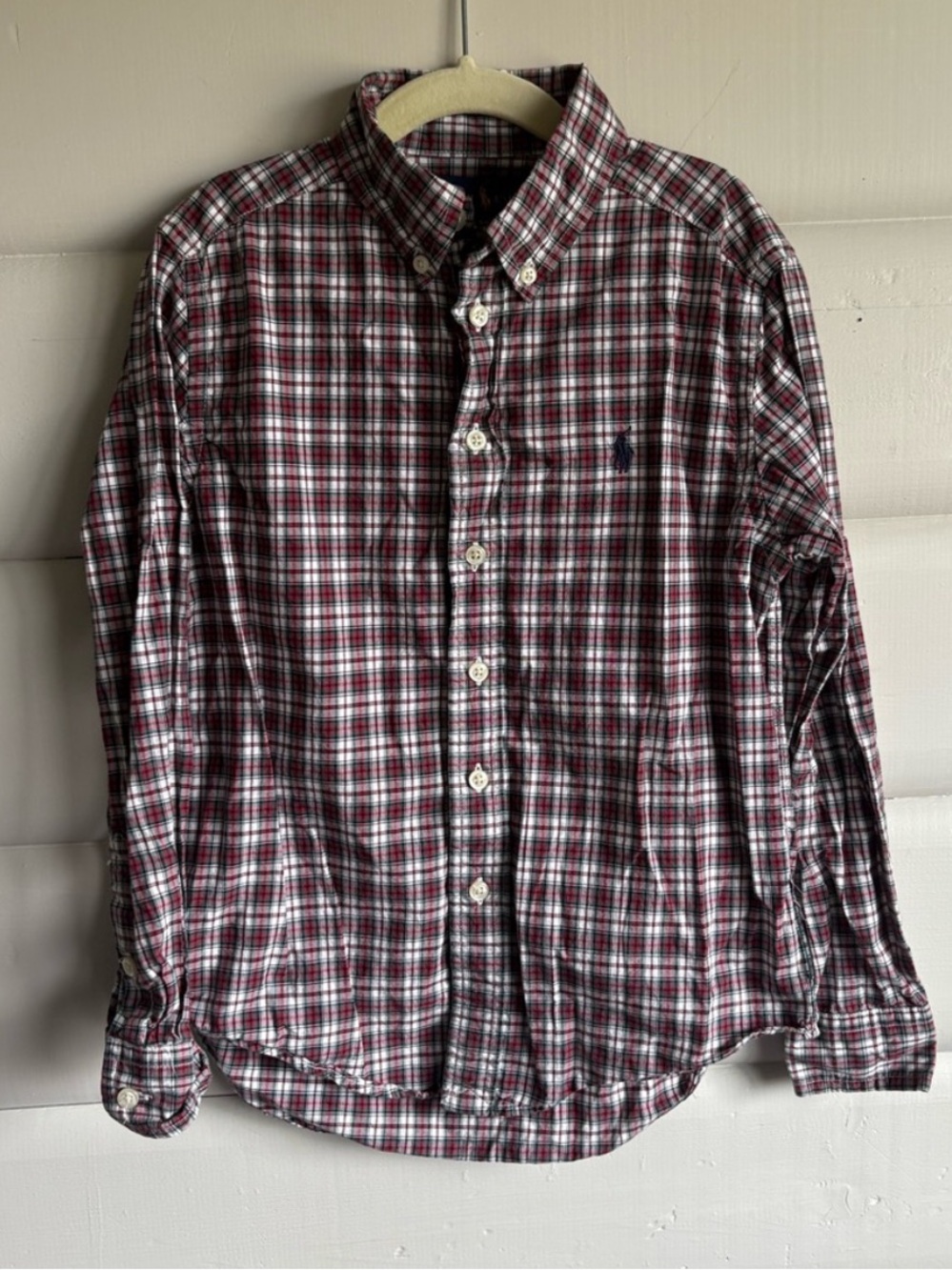 Ralph Lauren Pony Boys Plaid Button Down Shirt Size 8 Red Green Cotton